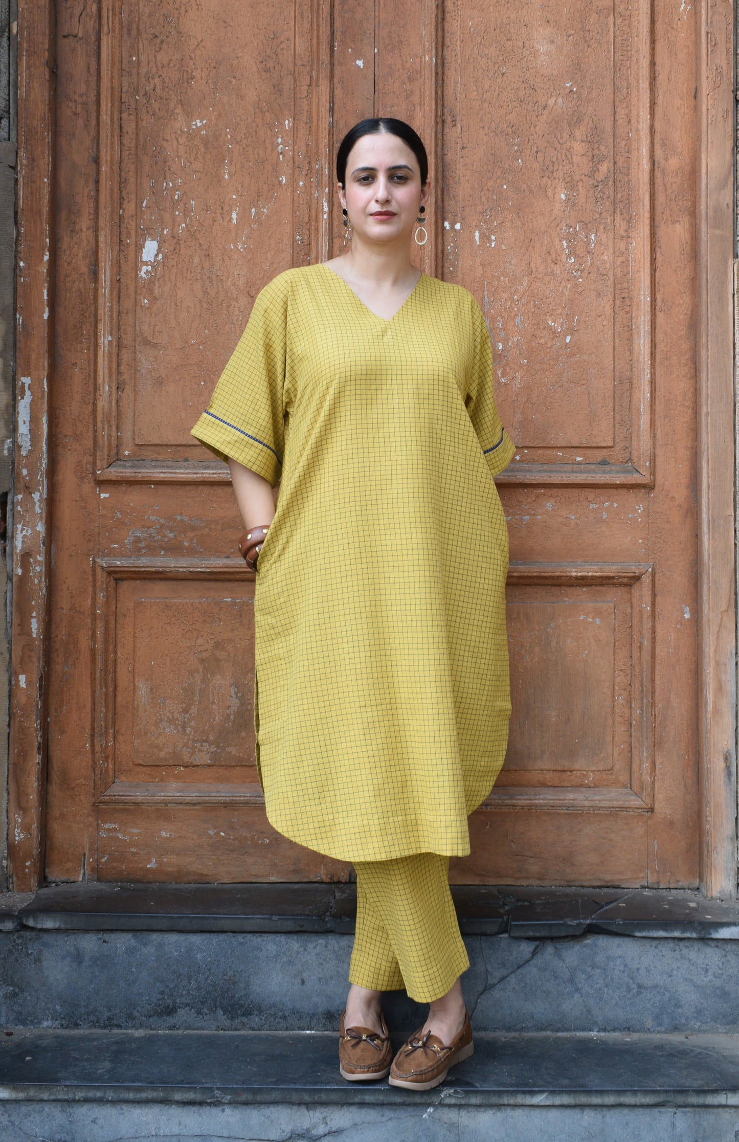 Yellow Co-ord Set in Handwoven Cotton Checks