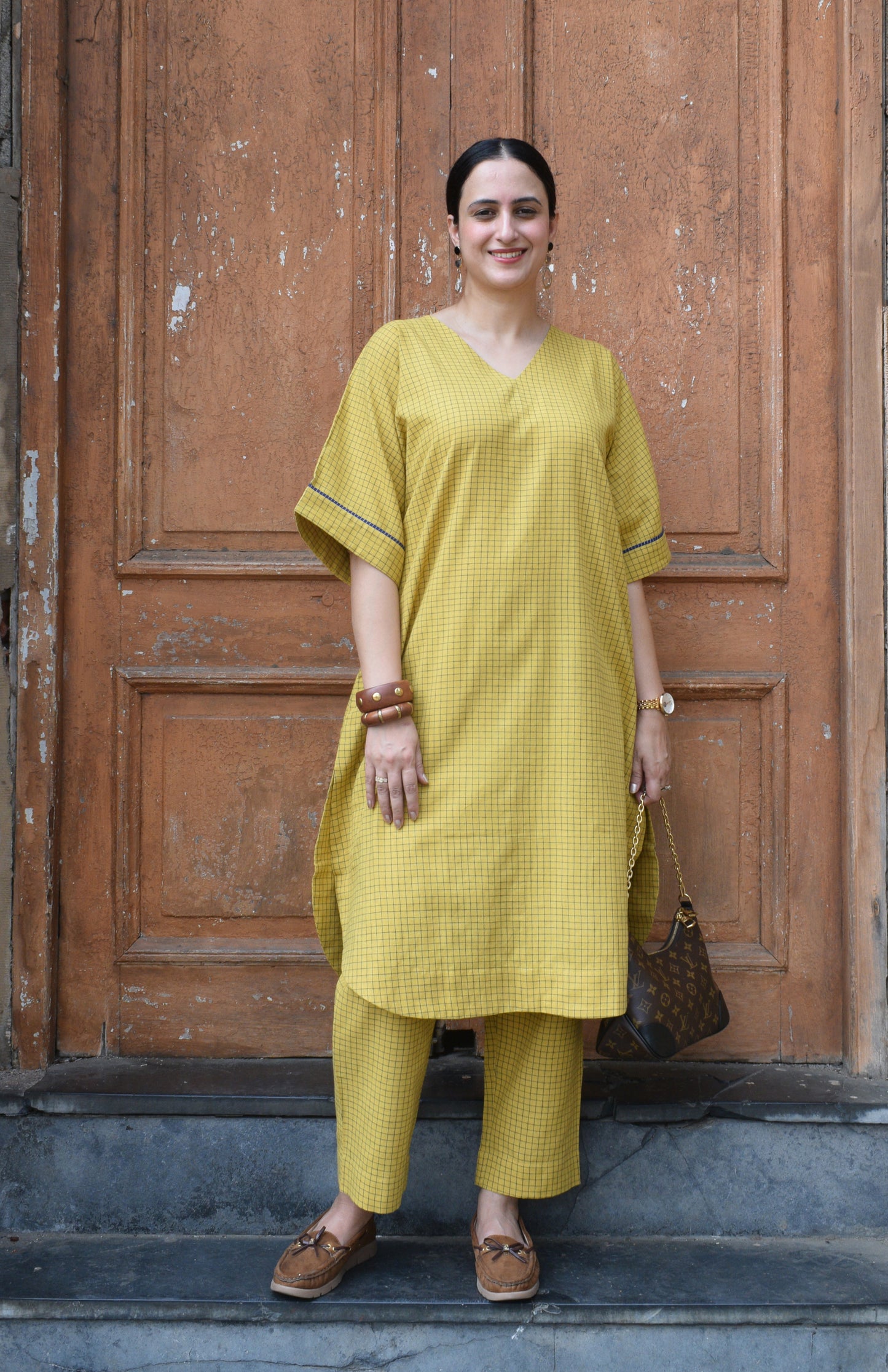 Yellow Co-ord Set in Handwoven Cotton Checks