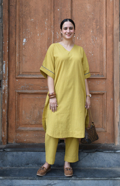 Yellow Co-ord Set in Handwoven Cotton Checks