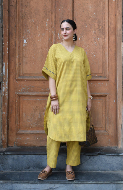Yellow Co-ord Set in Handwoven Cotton Checks