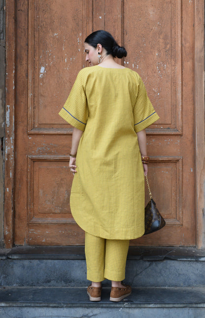 Yellow Co-ord Set in Handwoven Cotton Checks