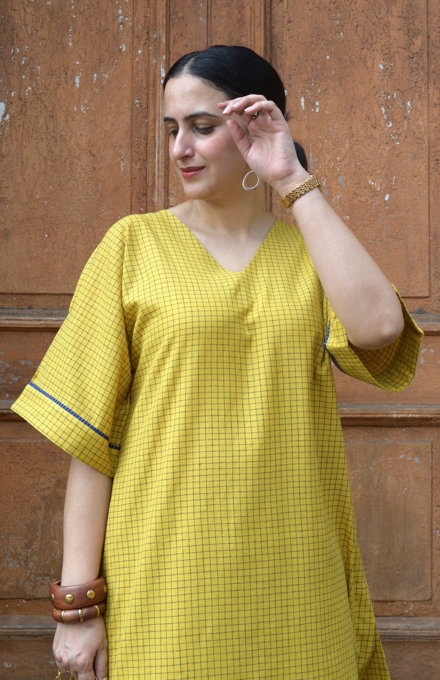 Yellow Co-ord Set in Handwoven Cotton Checks