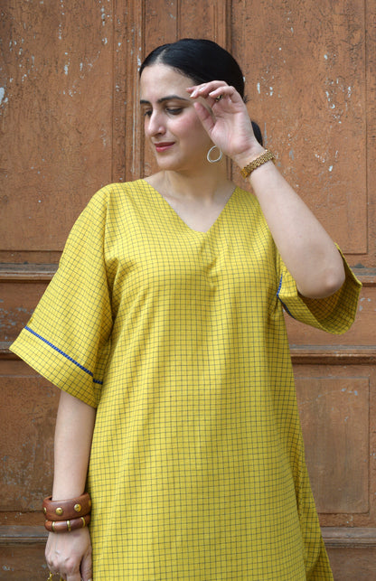 Yellow Co-ord Set in Handwoven Cotton Checks