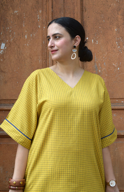 Yellow Co-ord Set in Handwoven Cotton Checks