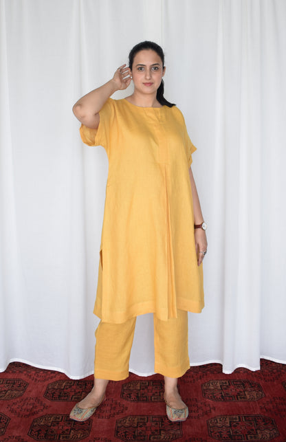 Yellow Linen Choga with short sleeves