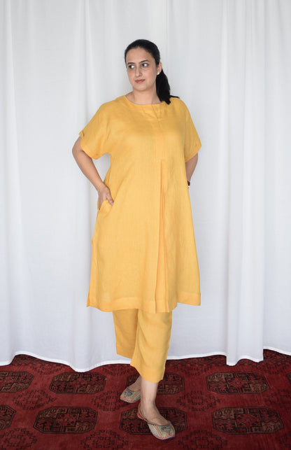 Yellow Linen Choga with short sleeves