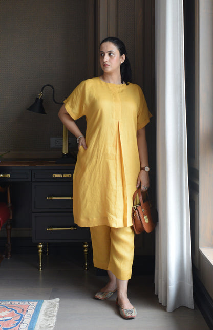 Yellow Linen Choga with short sleeves