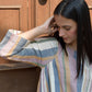 Striped kala cotton kurta with side gathers and striped trousers
