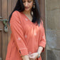 Rust orange A line kala cotton kurta with V neck