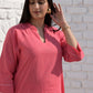 Pink Kurta set with Raglan sleeve and Wide-legged Pyjama in Handwoven Checks