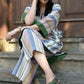 Striped Anti-fit Kala cotton Choga with V neck & Striped Pyjama