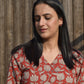 Brick Red Block Printed Cotton Kurta with V neck