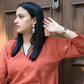 Rust orange A line kala cotton kurta with V neck
