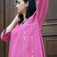 Orchid pink Kala cotton Phiran with V neck