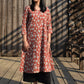 Brick Red Block Printed Cotton Kurta with V neck