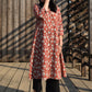 Brick Red Block Printed Cotton Kurta with V neck