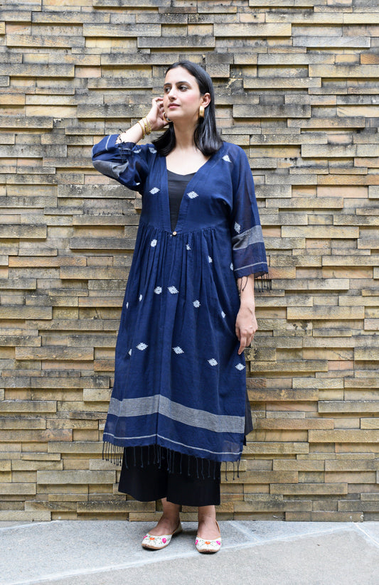 Midnight blue jamdani overlay