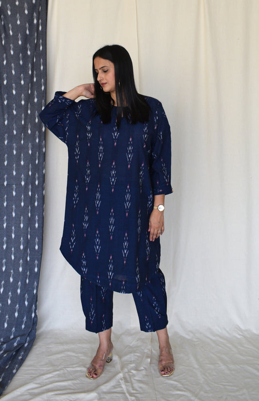 Navy Blue Ikat Antifit Kurta