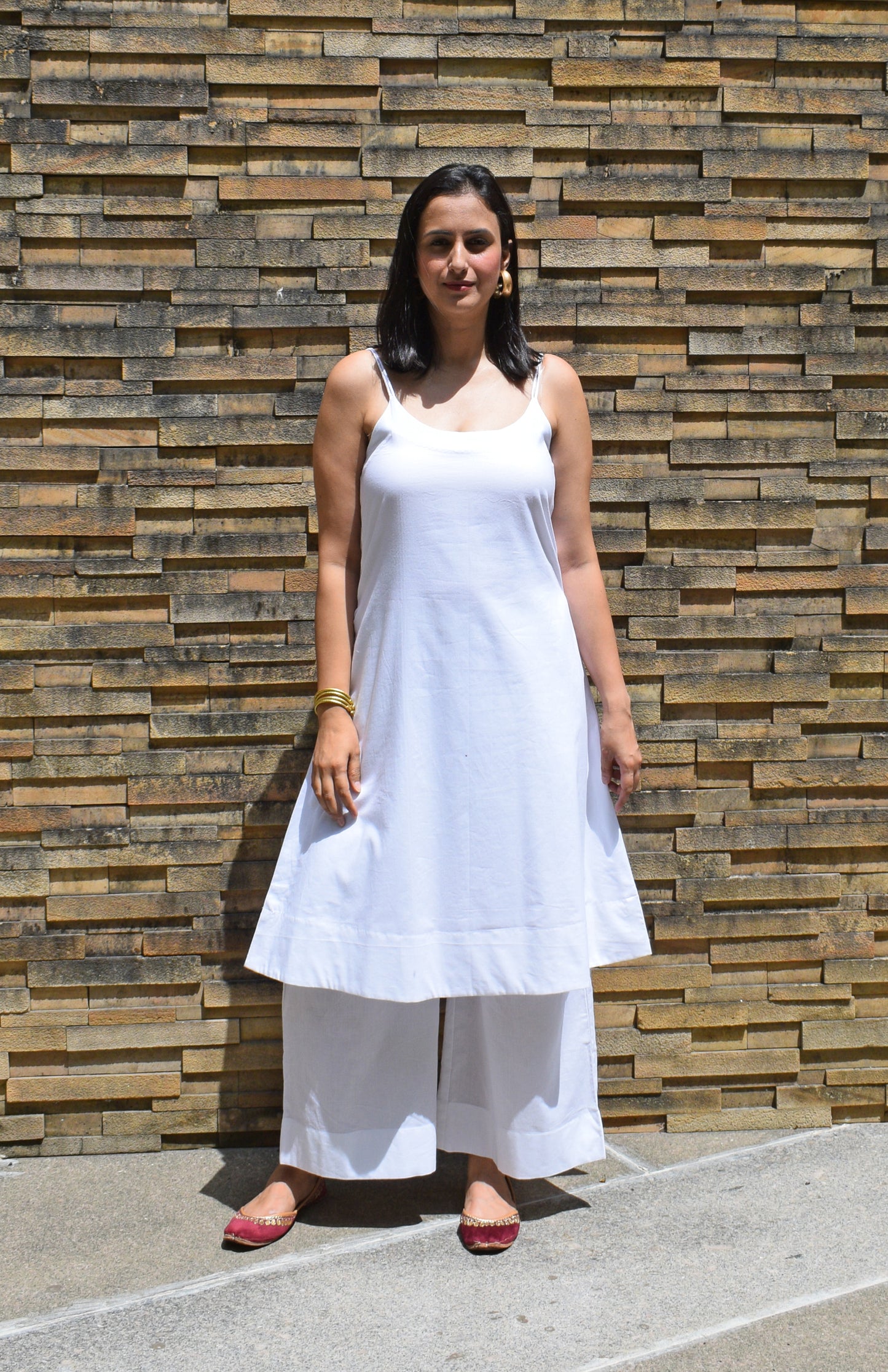Basic white cotton kurta with pyjama