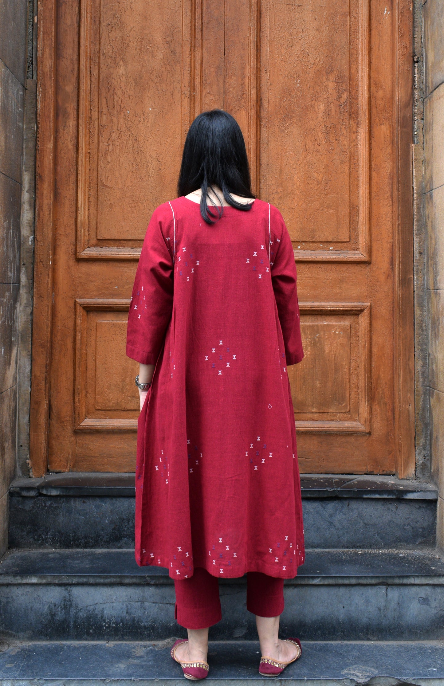 Maroon kala cotton kurta with side gathers