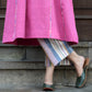 Orchid pink Kala cotton Phiran with V neck and Signature striped trousers