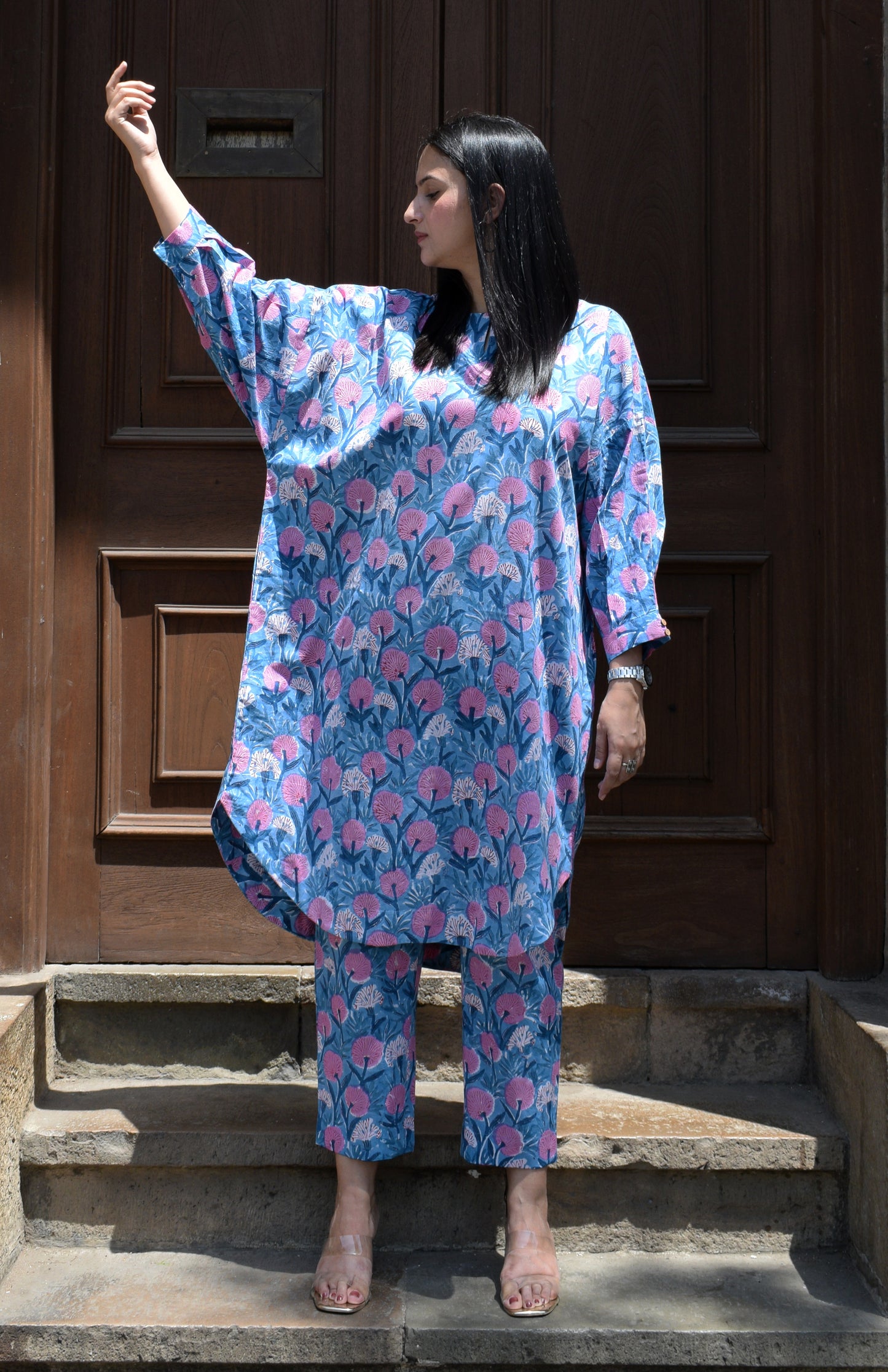 Blue Hand block printed Antifit co-ord set