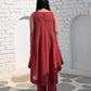 Maroon sleeveless kurta set in handwoven checks and pyjama