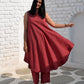 Maroon sleeveless kurta set in handwoven checks and pyjama