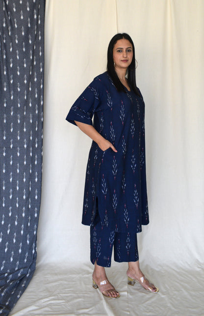 Navy Blue Ikat choga and pants