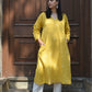 Yellow A line kala cotton kurta with V neck
