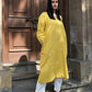 Yellow A line kala cotton kurta with V neck