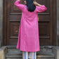 Orchid pink Kala cotton Phiran with V neck and Signature striped trousers