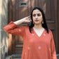 Rust orange A line kala cotton kurta with V neck