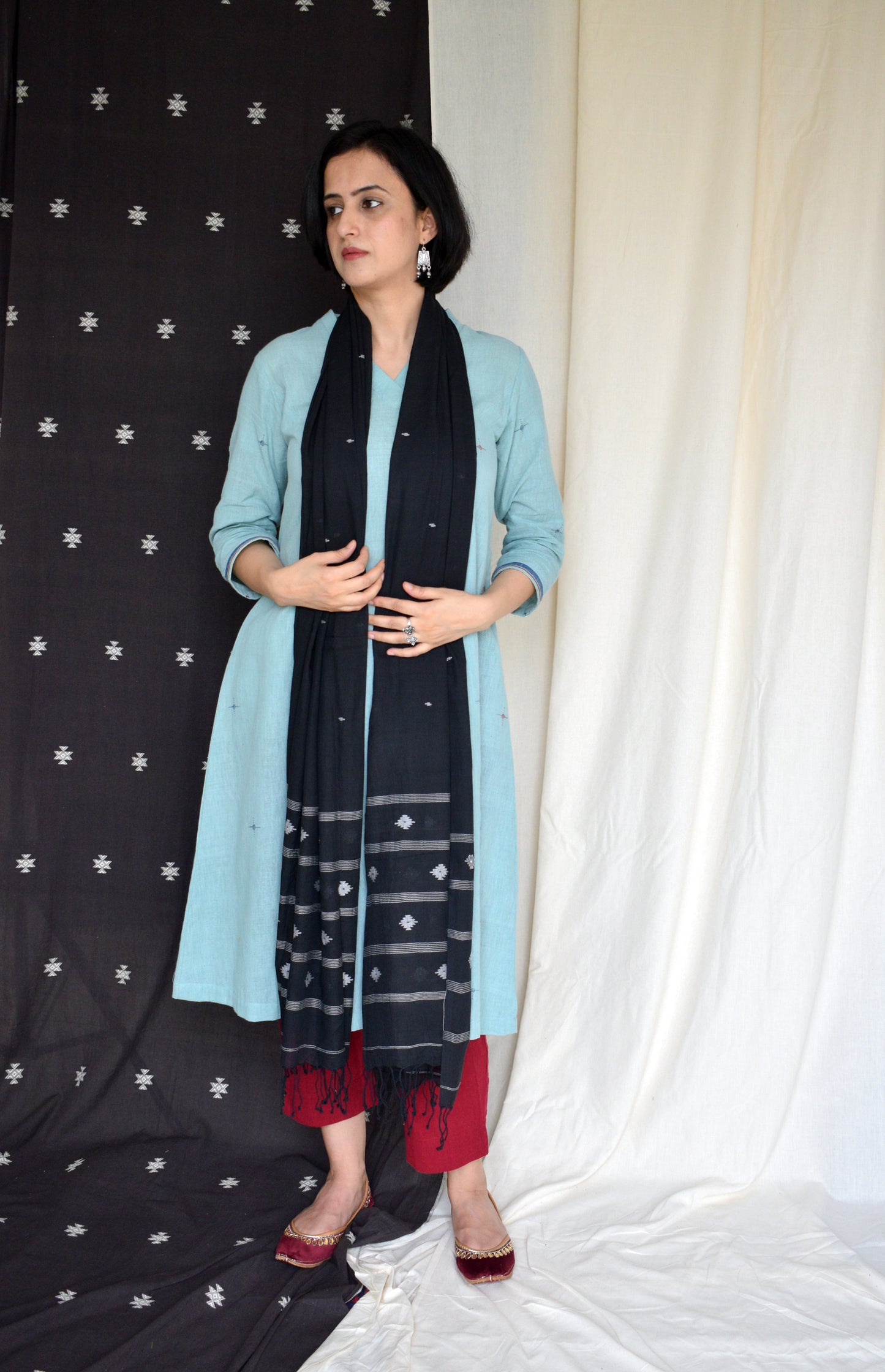 black jamdani dupatta set