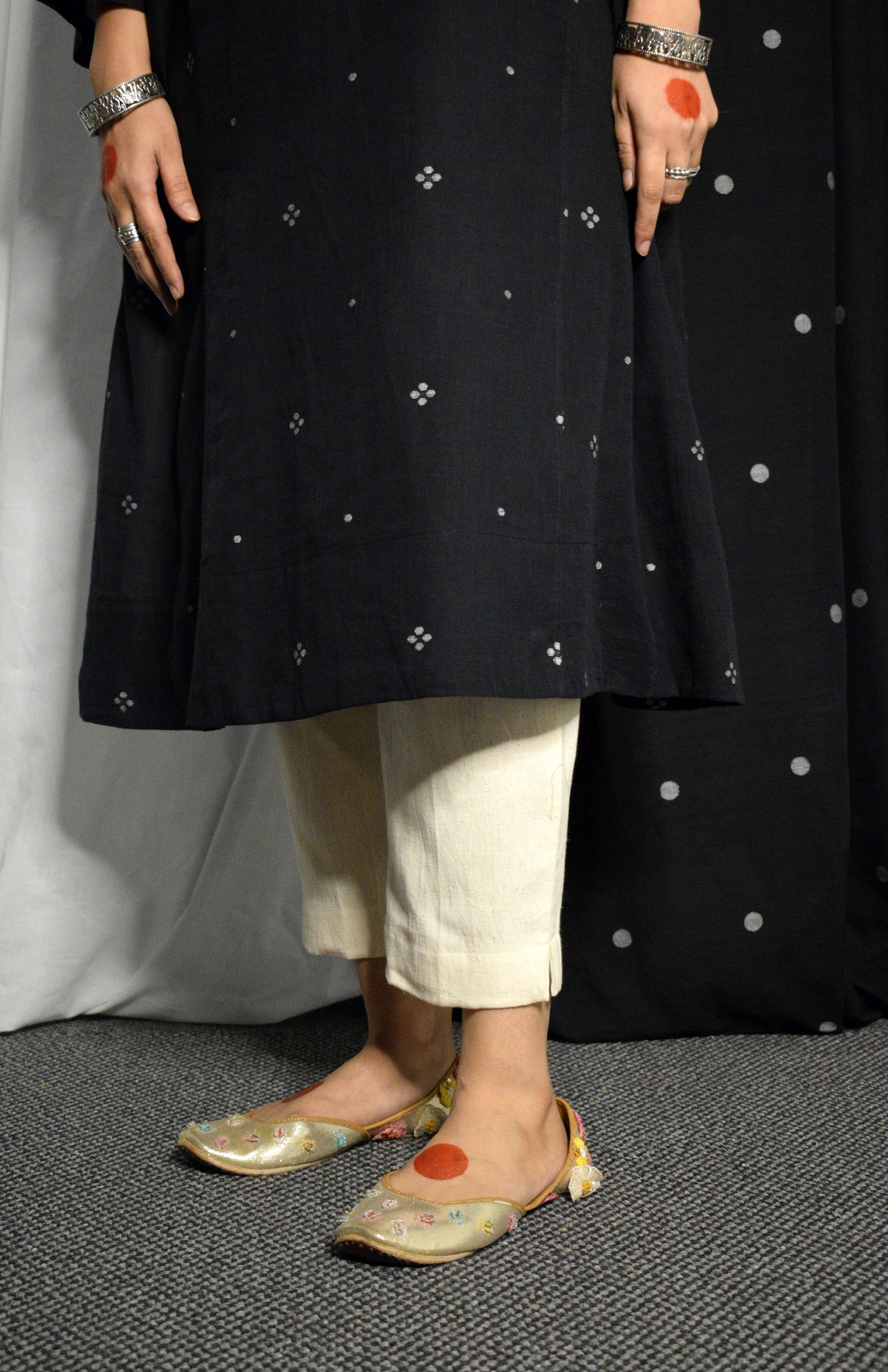 Black Jamdani Phiran with Ivory Kala Cotton pants