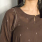 Brown Jamdani kurta with side gathers