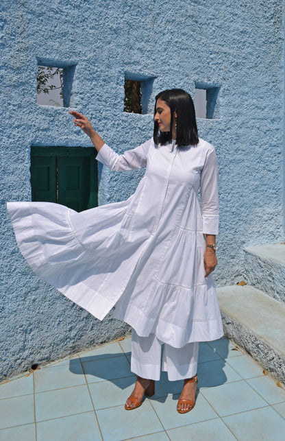 Sunkissed white kurta with side gathers and pyjama