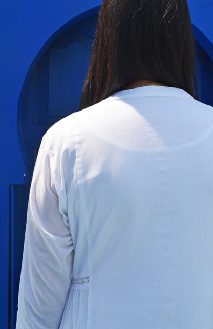 Sunkissed white kurta with side gathers and pyjama